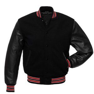 NWT Delong Letterman Varsity Leather Jacket Black Orange Trim S L 3X 4X 5X $180